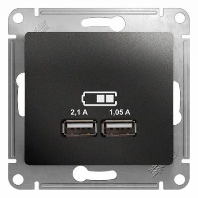GSL000733 USB РОЗЕТКА,5В/2100мА, 2х5В/1050мА, механизм, АНТРАЦИТ