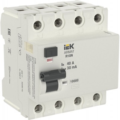 ARMAT (УЗО) Выключатель дифференциального тока R10N 4P  40А 30мА тип AC IEK