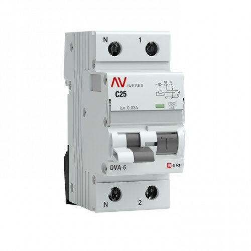 Дифференциальный автомат DVA-6 1P+N 25А (C) 30мА (AC) 6кА EKF AVERES