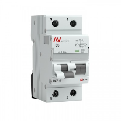 Дифференциальный автомат DVA-6 1P+N  6А (C) 30мА (AC) 6кА EKF AVERES