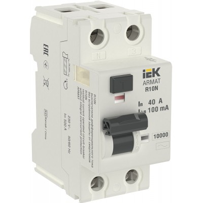 ARMAT (УЗО) Выключатель дифференциального тока R10N 2P 40А 100мА тип AC IEK