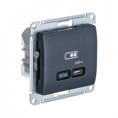 GSL000727 GLOSSA USB РОЗЕТКА тип-C 65Вт высокоскор.заряд. QC, PD, механизм, АНТРАЦИТ